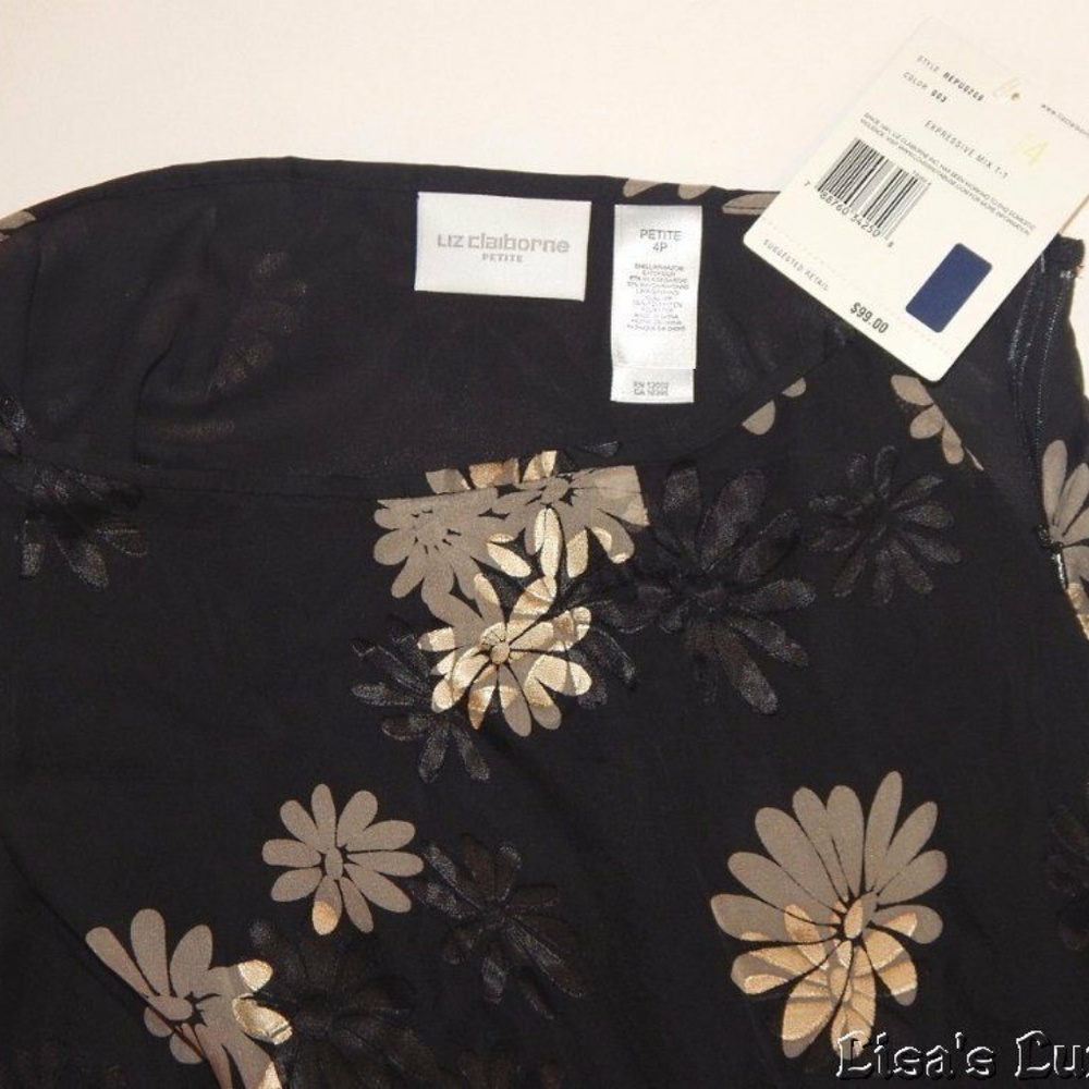 Liz Claiborne Skirt 4-Petite Floral Black Gold NWT - Picture 3 of 3